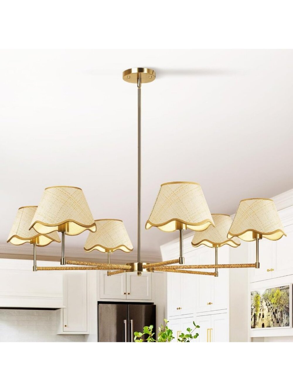 6-Light Boho Rattan Chandelier - Farmhouse Style Pendant Light Fixture